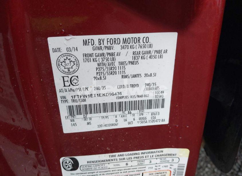 Photo 9 of 2014 Ford F-150 XLT (VIN 1FTFW1ET1EKD96436)