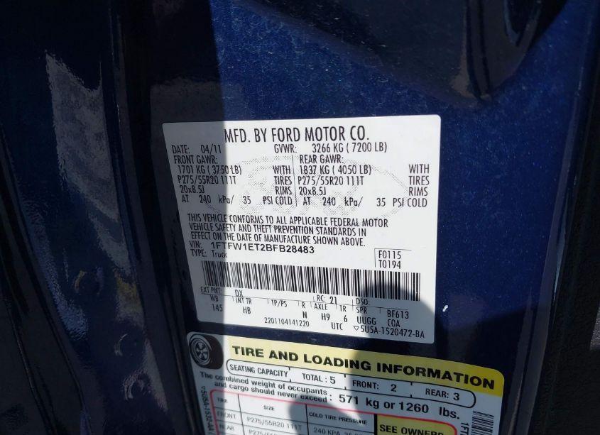 Photo 9 of 2011 Ford F-150 LARIAT (VIN 1FTFW1ET2BFB28483)