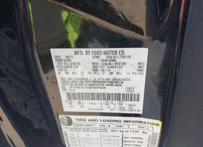 Photo 9 of 2011 Ford F-150 XLT (VIN 1FTFW1ET2BFB41928)