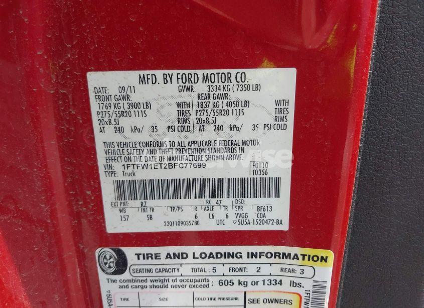 Photo 9 of 2011 Ford F-150 FX4 (VIN 1FTFW1ET2BFC77699)