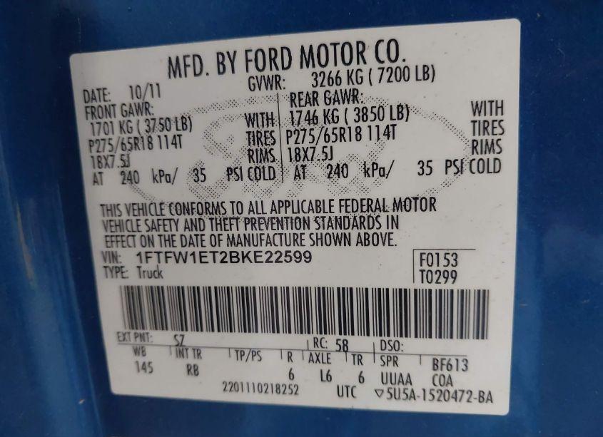 Photo 9 of 2011 Ford F-150 FX4 (VIN 1FTFW1ET2BKE22599)