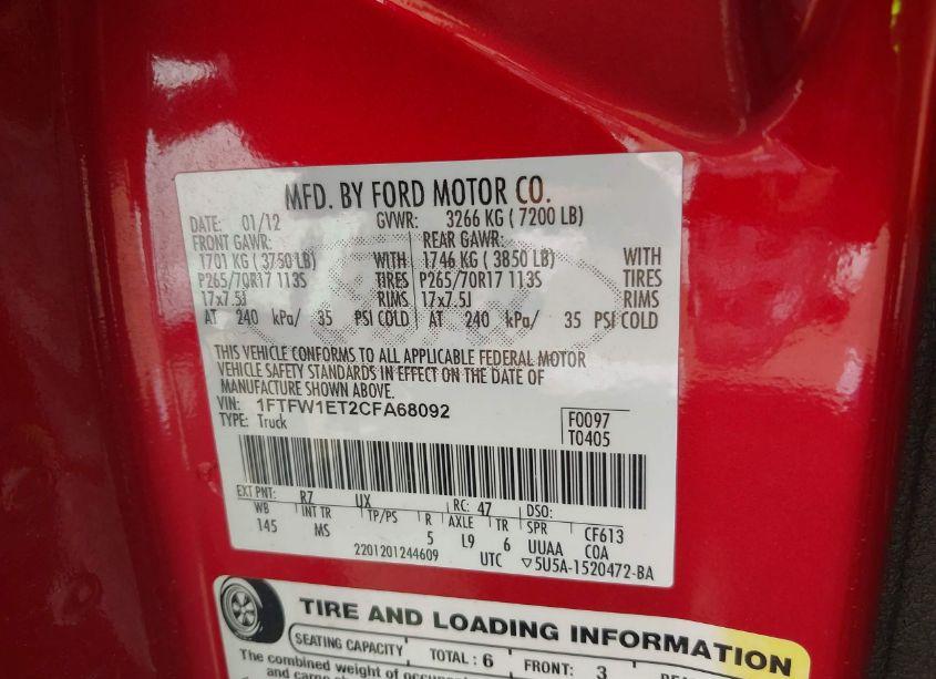 Photo 9 of 2012 Ford F-150 XLT (VIN 1FTFW1ET2CFA68092)