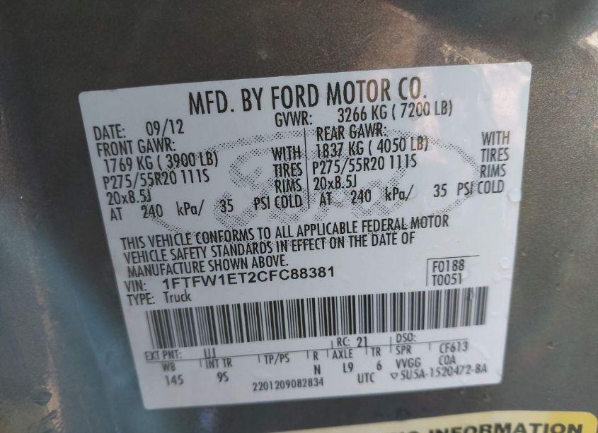 Photo 9 of 2012 Ford F-150 PLATINUM (VIN 1FTFW1ET2CFC88381)