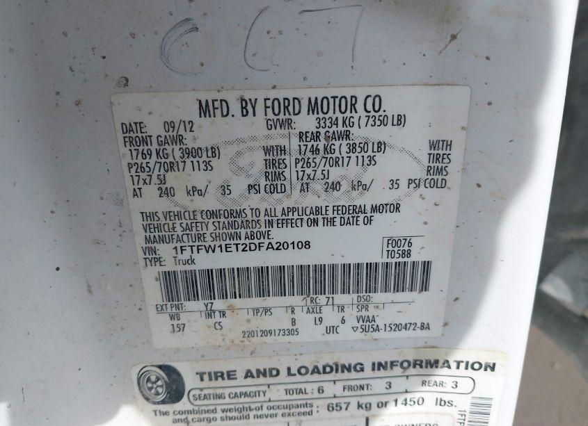 Photo 9 of 2013 Ford F-150 XL (VIN 1FTFW1ET2DFA20108)