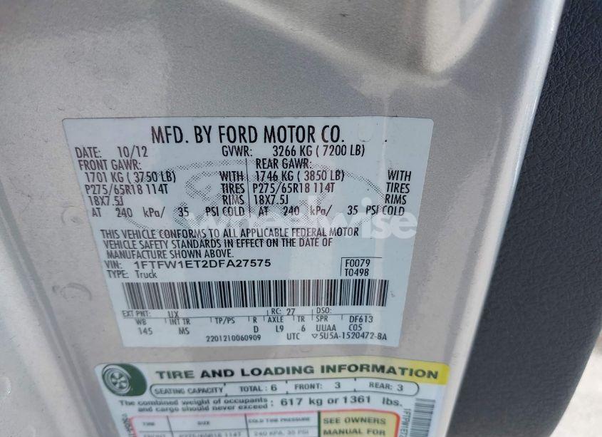 Photo 9 of 2013 Ford F-150 XLT (VIN 1FTFW1ET2DFA27575)