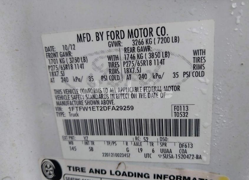 Photo 9 of 2013 Ford F-150 FX4 (VIN 1FTFW1ET2DFA29259)