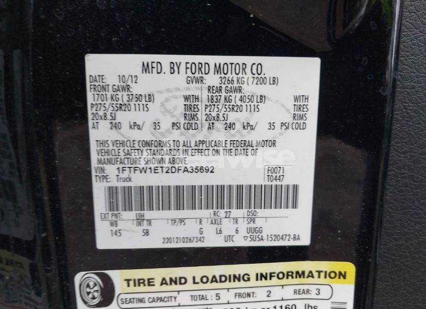 Photo 9 of 2013 Ford F-150 FX4 (VIN 1FTFW1ET2DFA35692)