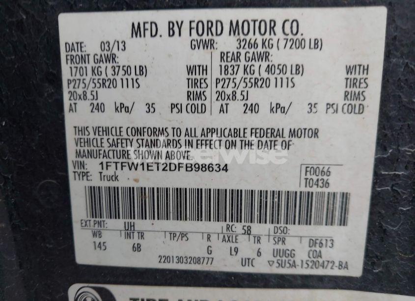 Photo 9 of 2013 Ford F-150 FX4 (VIN 1FTFW1ET2DFB98634)