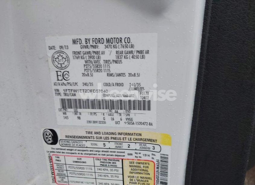 Photo 9 of 2013 Ford F-150 PLATINUM (VIN 1FTFW1ET2DFD57040)