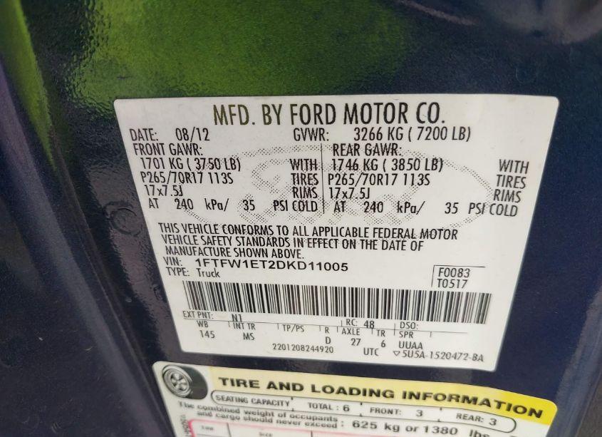 Photo 9 of 2013 Ford F-150 XLT (VIN 1FTFW1ET2DKD11005)