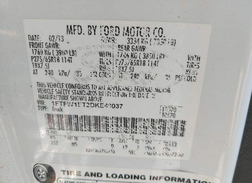 Photo 9 of 2013 Ford F-150 XLT (VIN 1FTFW1ET2DKE40037)