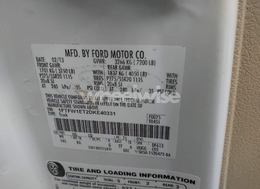 Photo 9 of 2013 Ford F-150 KING RANCH (VIN 1FTFW1ET2DKE40331)