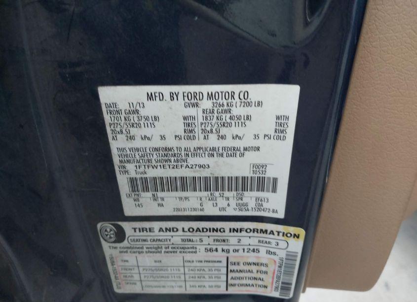 Photo 9 of 2014 Ford F-150 LARIAT (VIN 1FTFW1ET2EFA27903)