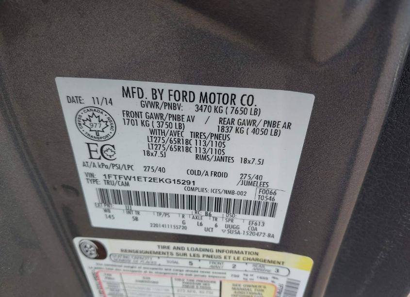 Photo 9 of 2014 Ford F-150 FX4 (VIN 1FTFW1ET2EKG15291)