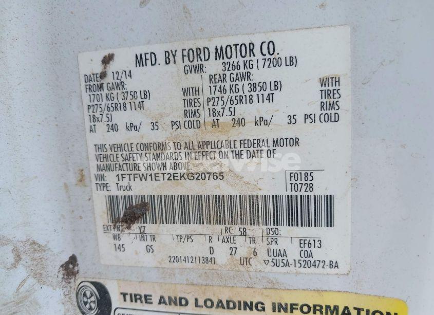 Photo 9 of 2014 Ford F-150 XLT (VIN 1FTFW1ET2EKG20765)