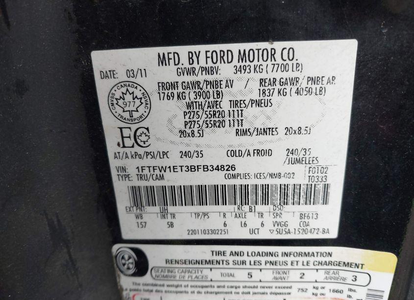 Photo 9 of 2011 Ford F-150 FX4 (VIN 1FTFW1ET3BFB34826)