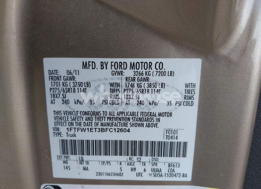 Photo 9 of 2011 Ford F-150 XLT (VIN 1FTFW1ET3BFC12604)