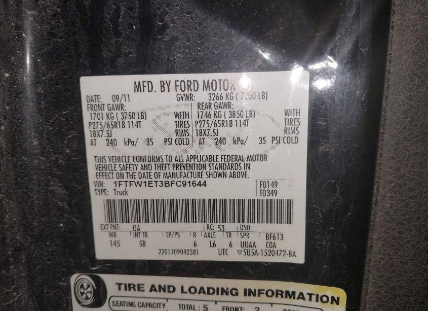 Photo 9 of 2011 Ford F-150 FX4 (VIN 1FTFW1ET3BFC91644)