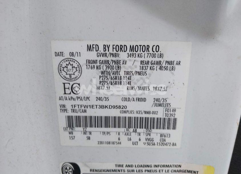 Photo 9 of 2011 Ford F-150 FX4 (VIN 1FTFW1ET3BKD95820)