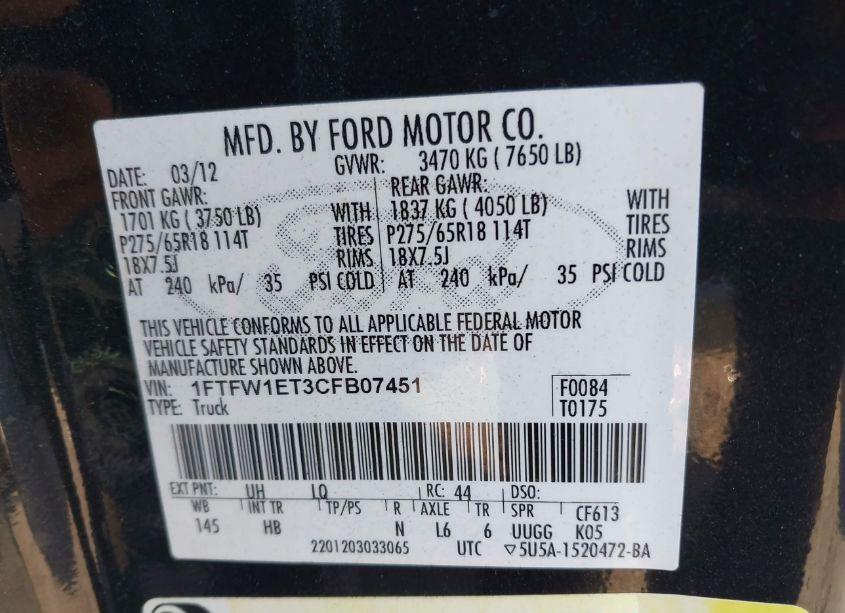 Photo 9 of 2012 Ford F-150 LARIAT (VIN 1FTFW1ET3CFB07451)