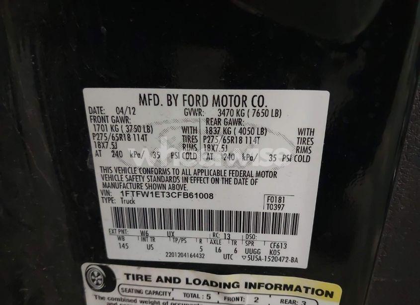 Photo 9 of 2012 Ford F-150 XLT (VIN 1FTFW1ET3CFB61008)