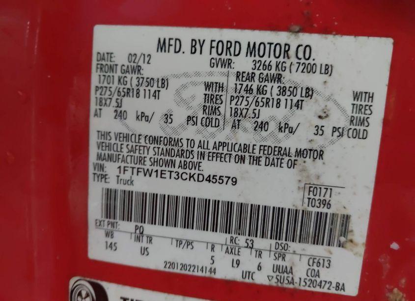 Photo 9 of 2012 Ford F-150 XLT (VIN 1FTFW1ET3CKD45579)