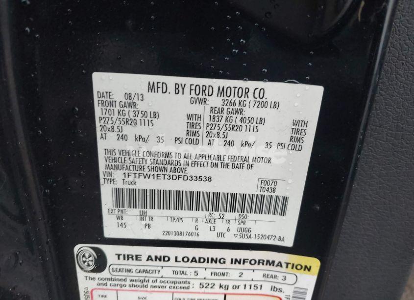 Photo 9 of 2013 Ford F-150 PLATINUM (VIN 1FTFW1ET3DFD33538)