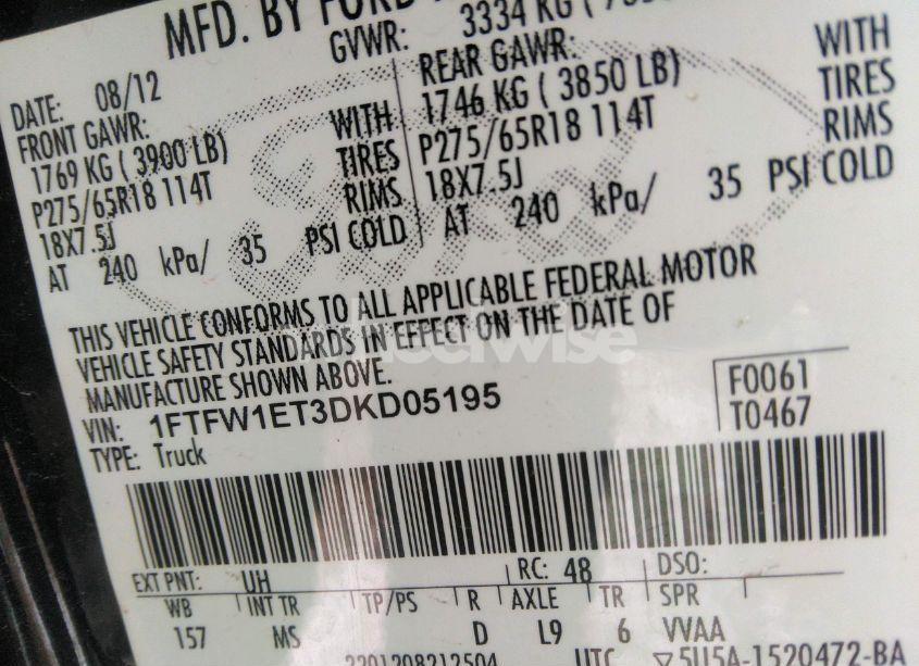 Photo 9 of 2013 Ford F-150 XLT (VIN 1FTFW1ET3DKD05195)