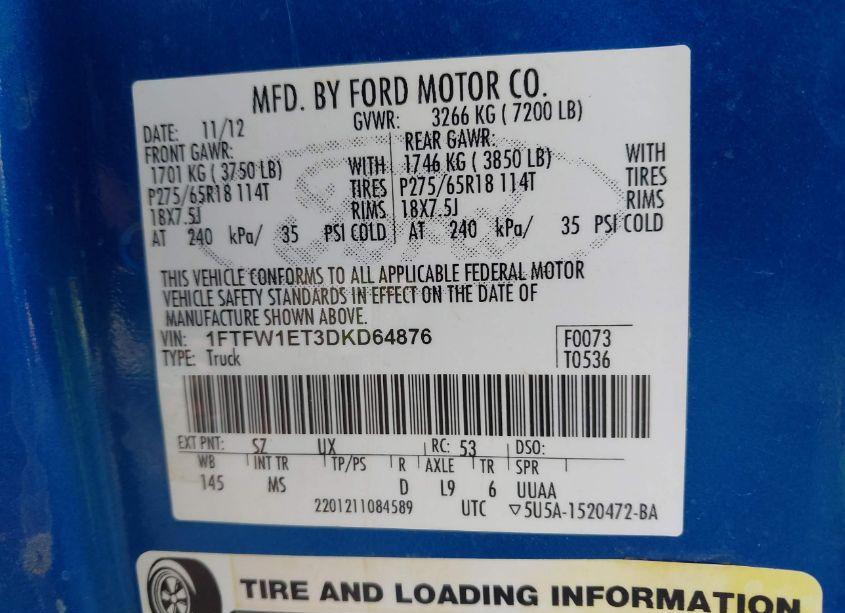 Photo 9 of 2013 Ford F-150 XLT (VIN 1FTFW1ET3DKD64876)