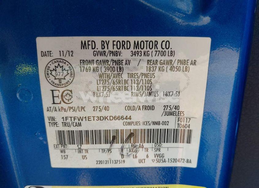 Photo 9 of 2013 Ford F-150 XLT (VIN 1FTFW1ET3DKD66644)