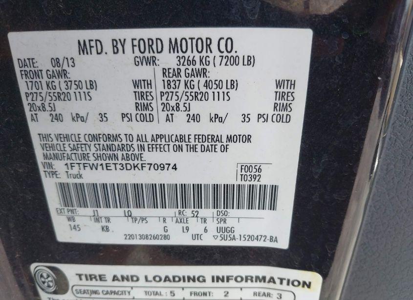 Photo 9 of 2013 Ford F-150 KING RANCH (VIN 1FTFW1ET3DKF70974)