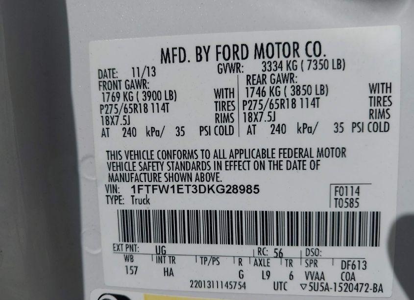 Photo 9 of 2013 Ford F-150 LARIAT (VIN 1FTFW1ET3DKG28985)