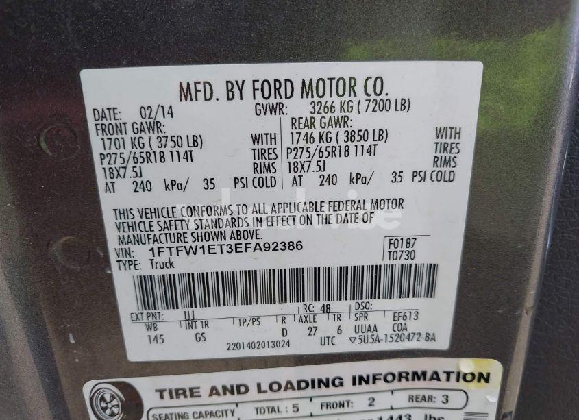 Photo 9 of 2014 Ford F-150 XLT (VIN 1FTFW1ET3EFA92386)