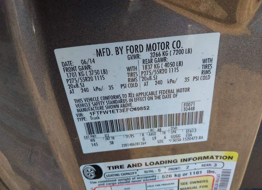 Photo 9 of 2014 Ford F-150 FX4 (VIN 1FTFW1ET3EFC49852)