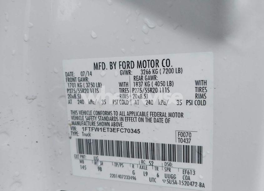 Photo 9 of 2014 Ford F-150 PLATINUM (VIN 1FTFW1ET3EFC70345)