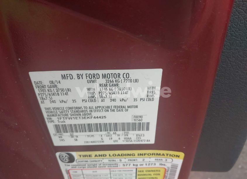 Photo 9 of 2014 Ford F-150 FX4 (VIN 1FTFW1ET3EKF44425)