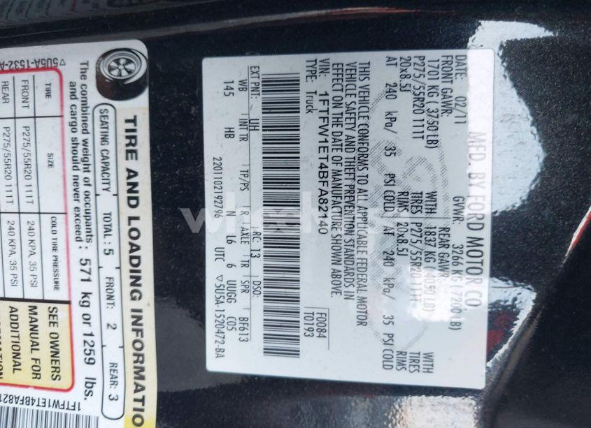 Photo 9 of 2011 Ford F-150 LARIAT (VIN 1FTFW1ET4BFA82140)