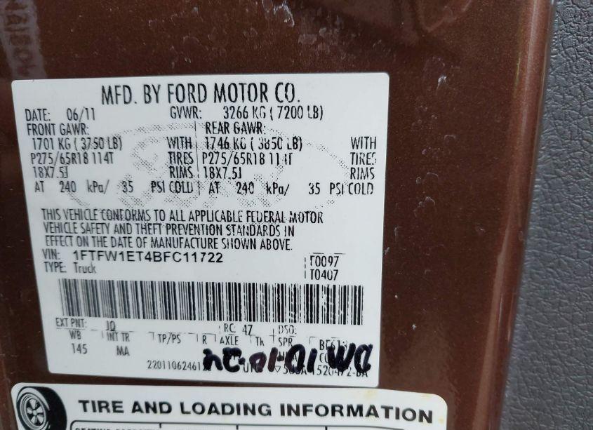 Photo 9 of 2011 Ford F-150 XLT (VIN 1FTFW1ET4BFC11722)