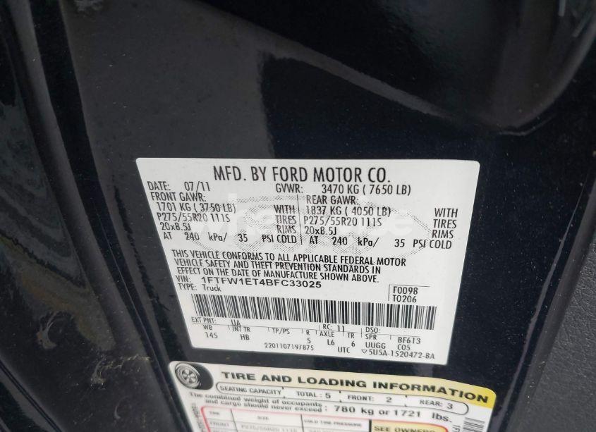 Photo 9 of 2011 Ford F-150 LARIAT (VIN 1FTFW1ET4BFC33025)