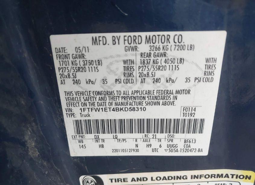 Photo 9 of 2011 Ford F-150 LARIAT (VIN 1FTFW1ET4BKD58310)