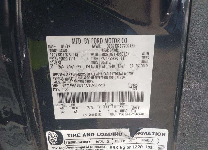 Photo 9 of 2012 Ford F-150 FX4 (VIN 1FTFW1ET4CFA56557)