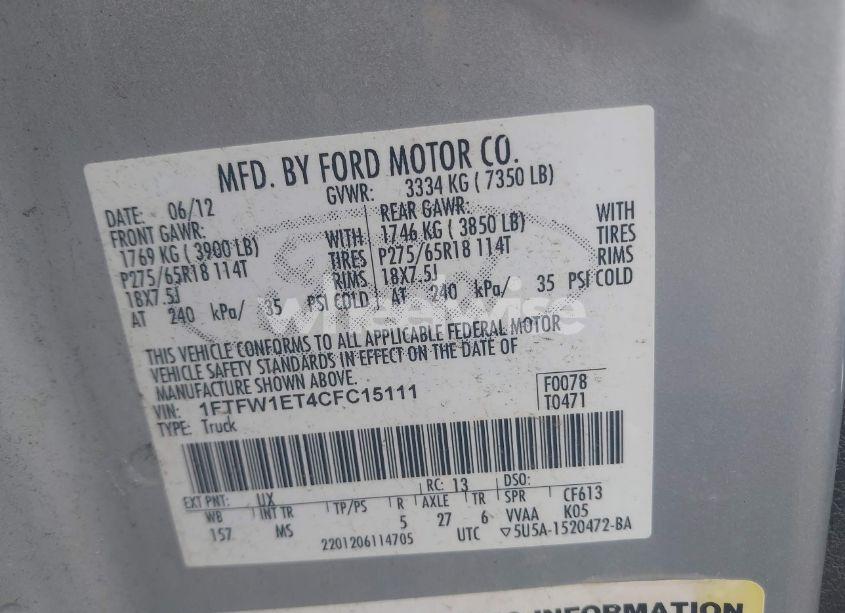 Photo 9 of 2012 Ford F-150 XLT (VIN 1FTFW1ET4CFC15111)