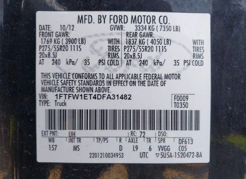 Photo 9 of 2013 Ford F-150 XLT (VIN 1FTFW1ET4DFA31482)