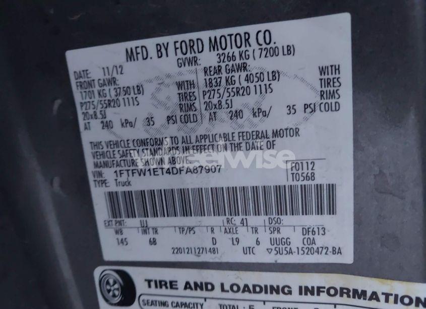 Photo 9 of 2013 Ford F-150 FX4 (VIN 1FTFW1ET4DFA87907)