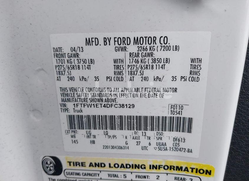 Photo 9 of 2013 Ford F-150 LARIAT (VIN 1FTFW1ET4DFC38129)