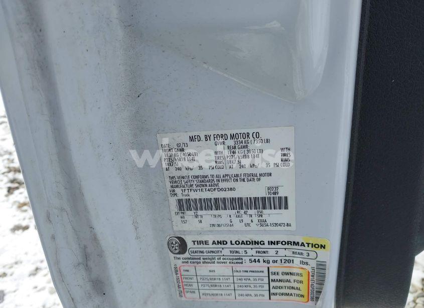 Photo 9 of 2013 Ford F-150 FX4 (VIN 1FTFW1ET4DFD02380)