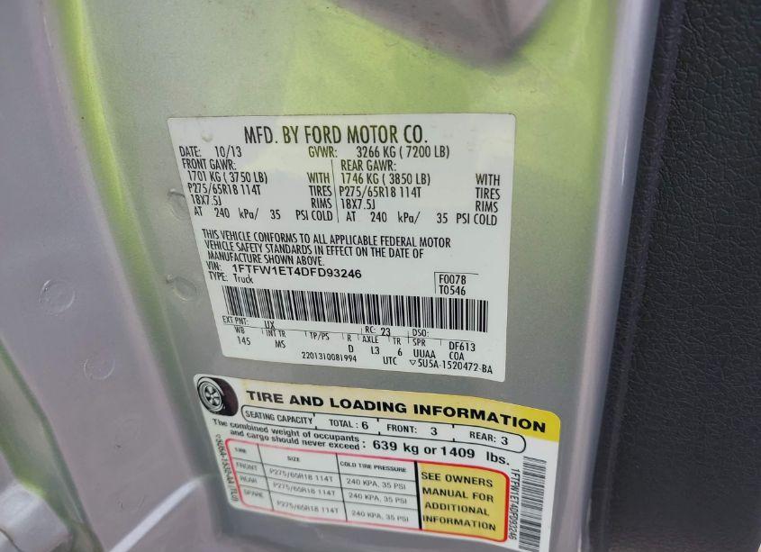 Photo 9 of 2013 Ford F-150 XLT (VIN 1FTFW1ET4DFD93246)