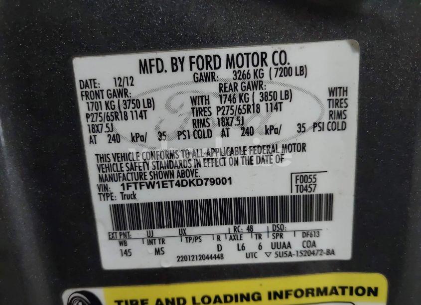 Photo 9 of 2013 Ford F-150 XLT (VIN 1FTFW1ET4DKD79001)