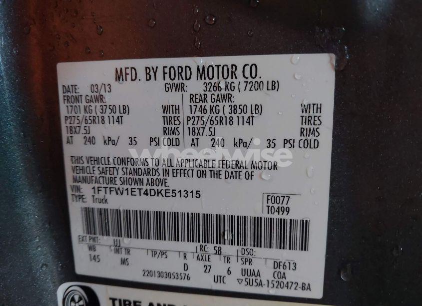 Photo 9 of 2013 Ford F-150 XLT (VIN 1FTFW1ET4DKE51315)