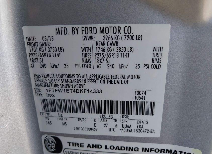 Photo 9 of 2013 Ford F-150 XLT (VIN 1FTFW1ET4DKF14333)